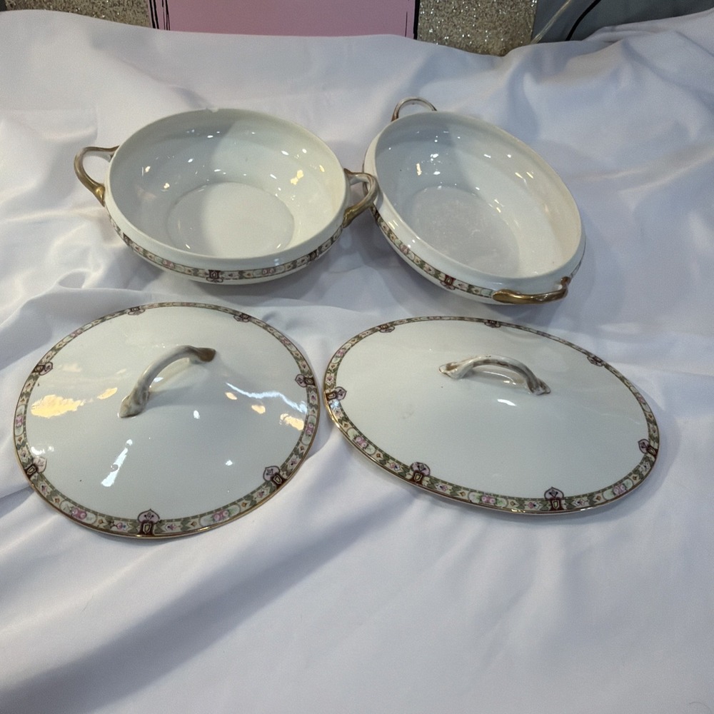 4pc Rare Noritake Nippon 1920's Vintage Covered Vegetable Bowls Round & Oval 54
